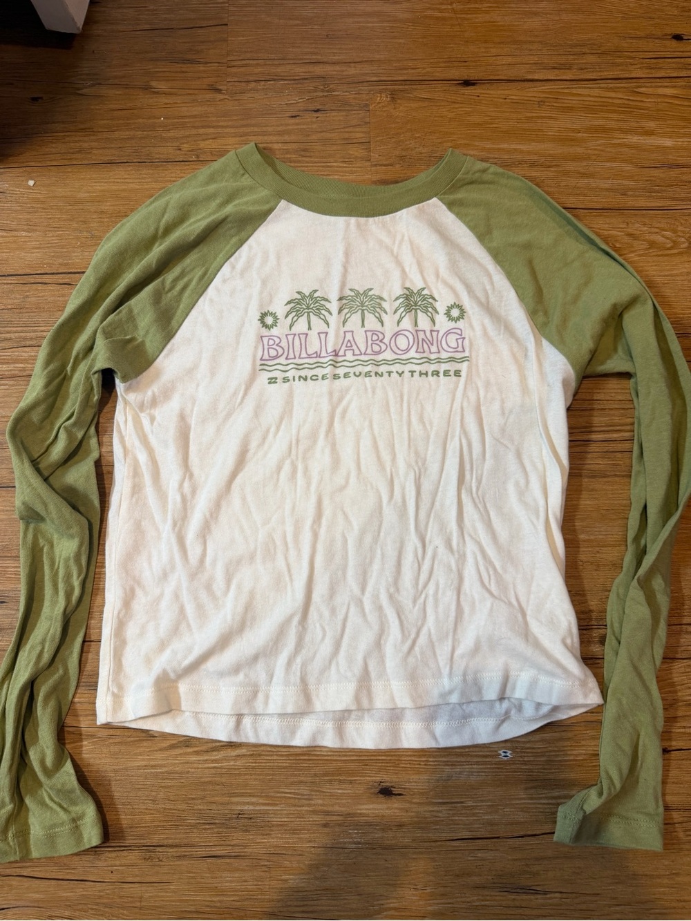 Billabong Olive Green & Cream Raglan Long Sleeve Tee